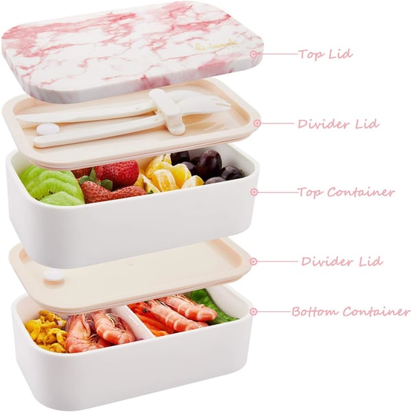 Bento Box för vuxna och barn - 1,6 L Lunchbox med set, BPA-fri, läckagesäker
