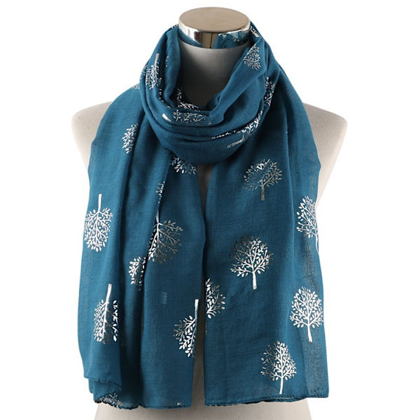 Sjal Halsduk Elegant Kvinner Silkesjal Kvinners Foulard Trykt Sølv Blad Passer for Fire Sesonger Kvinner Sjal