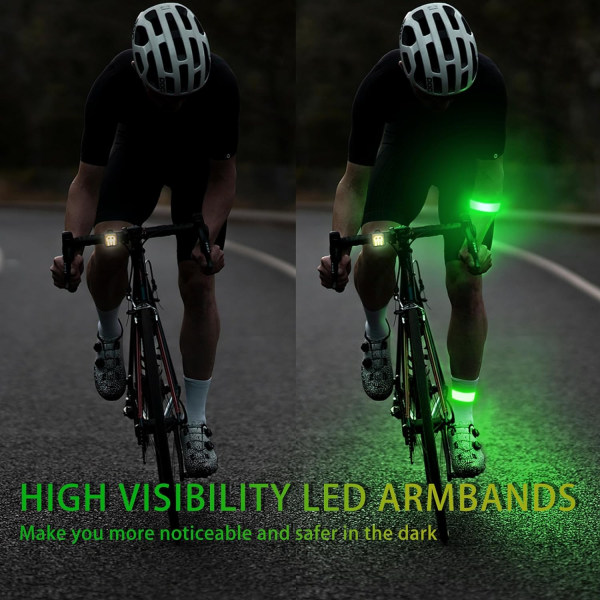 Ledarmband för löpning, 2-pack löparljus för löpare Uppladdningsbara reflekterande löparutrustning Light Up Armband LED-armbandsljus med hög synlighet green
