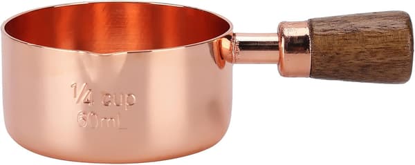Liten sauskopp, Ramekin-dippsauskopp i rustfritt stål, med helletut, trehåndtak, for hjemmefestrestaurant (1/4 kopp)