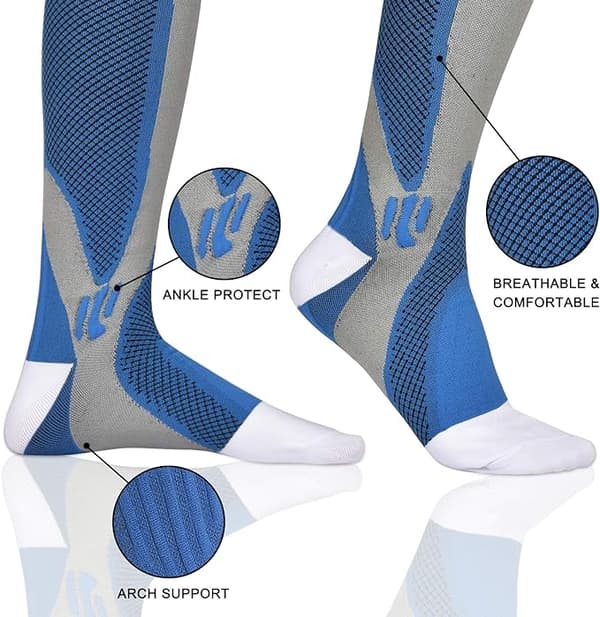 3 par kompresjonsstrømper for menn og kvinner, elastiske strømper white+black+blue XXL