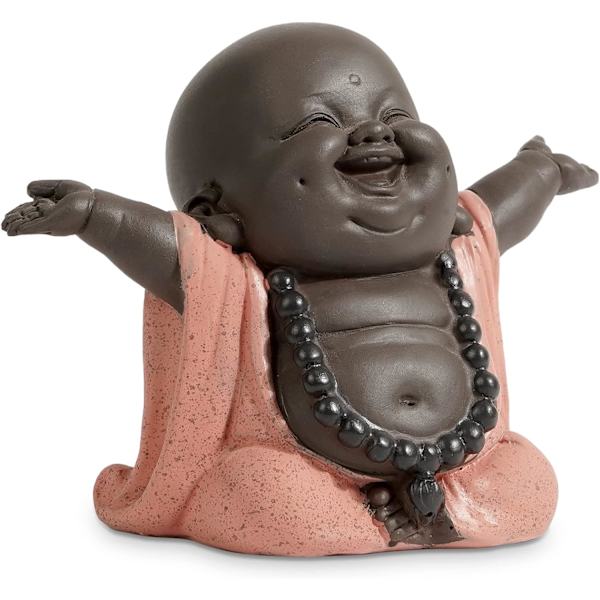 Liten skrattande Buddha, söt munkstaty, sött flin