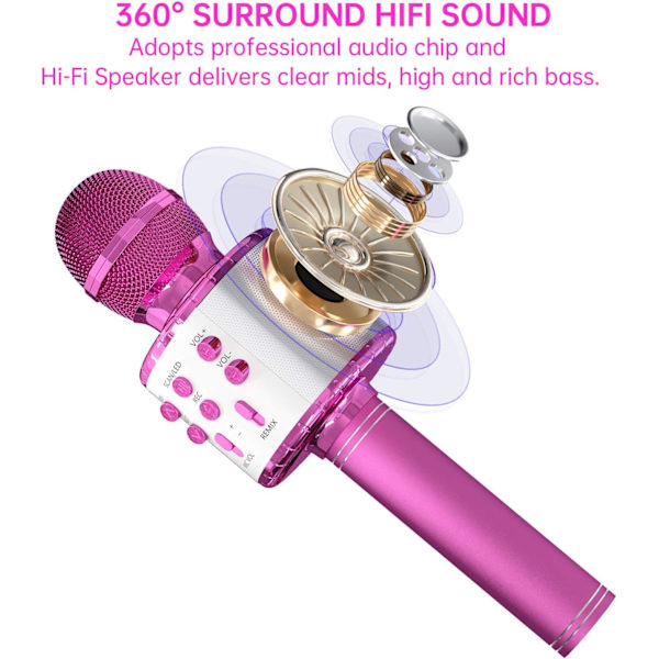 Karaokemikrofoni lapsille, langaton Bluetooth-karaokemikrofoni LED-valoilla, kannettava kädessä pidettävä mikrofoni kaiutinlahja