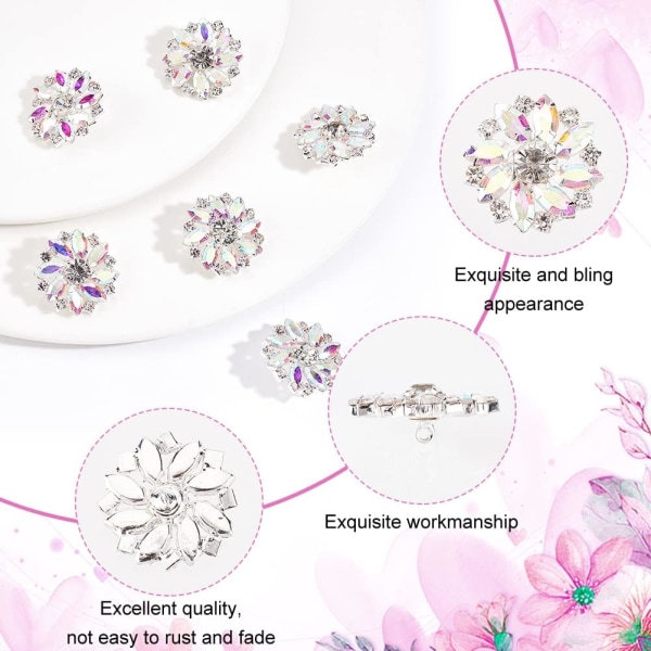 10 stk 28MM Blomst Rhinestone Shank Knapper Krystall Sy På Knapper med 1 Hull og Flat Bakside, Rhinestone Snøfnugg Metallknapper A