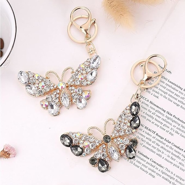 Sød Rhinestone Nøglering, Skinnende Dyrevedhæng, Velegnet til Mænd, Kvinder og Børn, Hvid