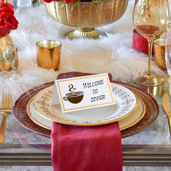 100 Count bordsplaceringskort, vita tomma tältkort visitkort med guldfoliekant för bröllopsmottagning Event dukning