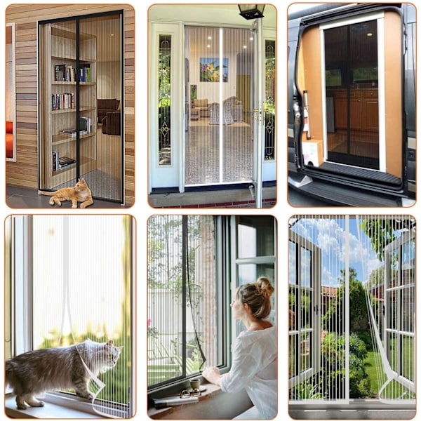 Magnetisk insektnet til vinduer, magnetisk insektdør myggenet skydedør med magneter anti myg insekter, fint net, med velcro black 120*150CM