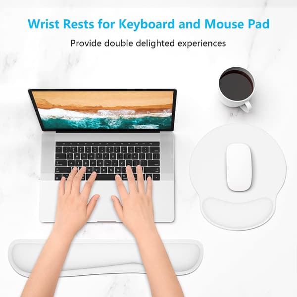 1 sæt tastatur håndledsstøtte og musemåtte med håndledsstøtte, memory foam håndledsstøtter til tastatur og mus sæt, whitek