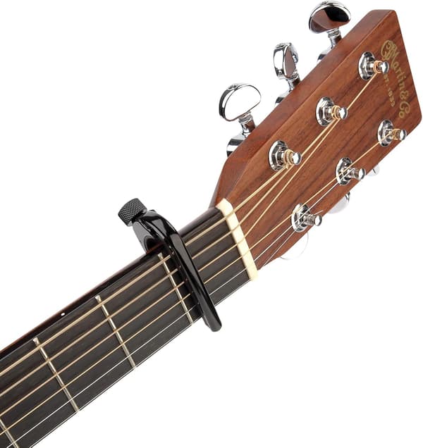 Gitarr-capo för akustisk och elektrisk gitarr, gitarrtillbehör, fungerar för 6-strängade och 12-strängade gitarrer, svart