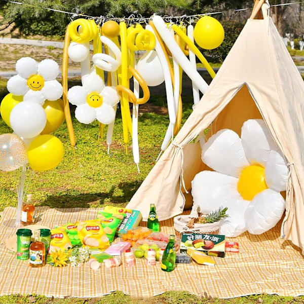 6-pak 74*80cm Hvide Daisy Balloner, Aluminium Film Stor Blomst Formet Ballon, Fødselsdagstema Fest Dekoration (6 stk Medium)