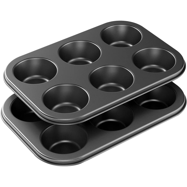 2-pakning nonstick muffinsform, karbonstål cupcakeform, 6 kopper, enkel å rengjøre