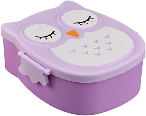 Bærbar Rektangulær Ugle Matboks, Lufttett Matbeholder for Fruktkonserver for Barn og Voksne. Light purple