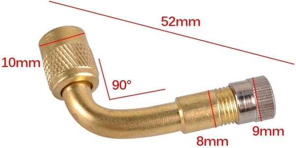 90 graders bøyd ventilforlengeradapter, messing luftdekkforlenger Schrader ventiladapter