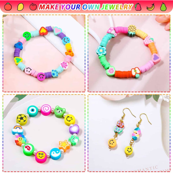 480 stk. frugtblomst polymer lerperler, 24 stilarter trendy søde smiley-perlecharms