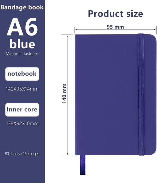 1 stk. Lomme Notesbog Små Notesbøger Hardback Notesbog A6 Notesblok Journal 160 Sider (80 Ark) - blå