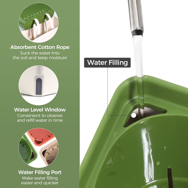 1 st självvattnande planteringskruka rektangel 27CM, Plastblomkruka med visuell vattennivåfönster Dekorativ trädgård Bonsai Kruka för inomhusväxter Green