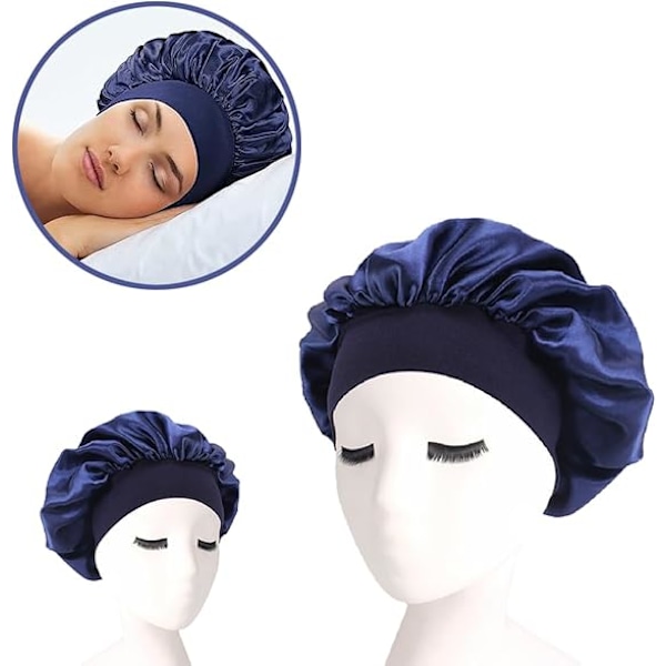 Hår Bonnet til Søvn, Bred Elastisk Bånd Satin Bonnet Silke Bonnet Badehætte til Kvinder Piger Makeup Hårpleje Elastisk Hat