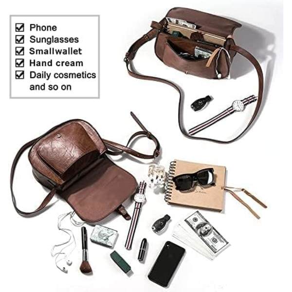 Lille crossbody taske til kvinder, crossbody taske i syntetisk læder til kvinder, håndtaske til kvinder, med aftagelig justerbar skulderrem Dark brown