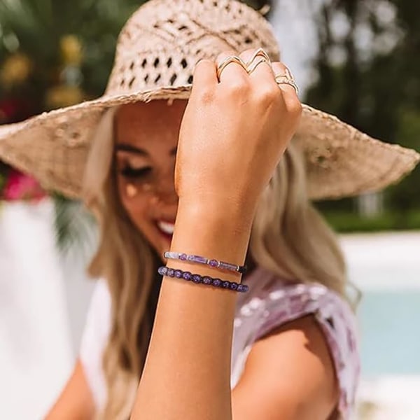 Perle Armbånd Justerbar Håndlavet Streng Armbånd Boheme Farverige Sten Strand Armbånd til Kvinder Purple