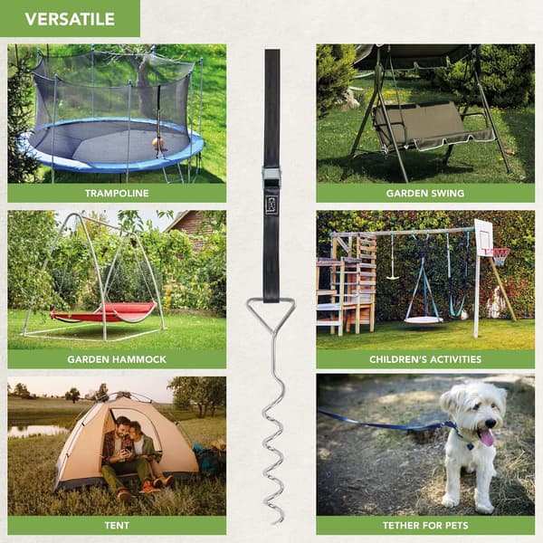 8-delt Trampolin Forankringskit - Robust Trampolin Pinde med Riv-Resistente Fastgørelsesstropper, Svingforankringskit, Trampolin Forankringskit