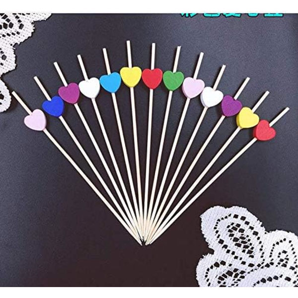Cocktail Sticks 100 stk. Træ tandstikker Festartikler frill fingermad frugt sandwich nibbles - Multifarvede hjerter