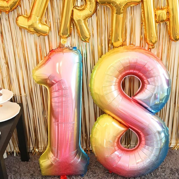 Nummerballonger, 40 tum stora regnbågsnummer 0-9 folie Mylar heliumballonger för födelsedagsfestdekoration