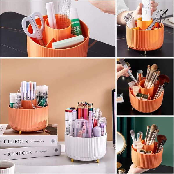 Makeupbørsteholder med stor kapacitet, 360° roterende makeup-organisator, 5 rum til makeupbørster, til badeværelse, kosmetikdisplay (blå)