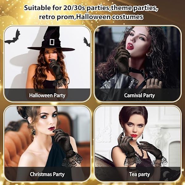 Par Damskinnhandskar i Spets Eleganta Etiketttillbehör Handtillbehör Bröllopsmiddag Te Party Klänning Opera Kostym Bal Halloween Cosplay Svart