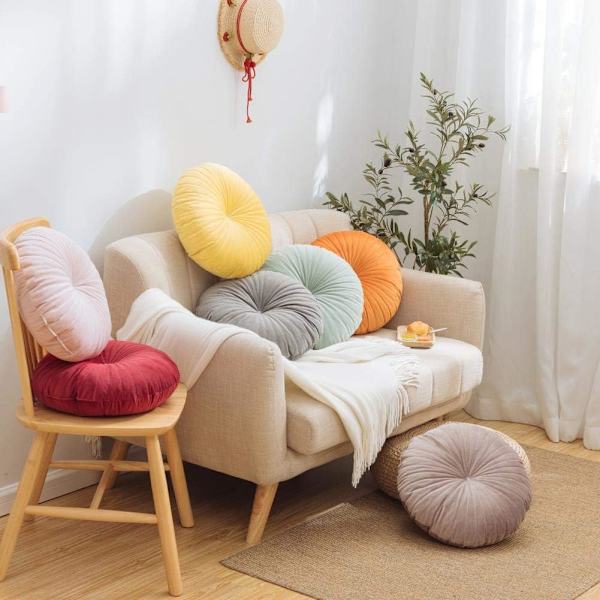 Rund plysj pute pyntet gresskar pute stol pute gulvpute dekorasjon for hjem sofa seng karnapp vindu bil 15x15x4 tommer  (Rød)