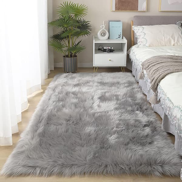 Firkantede tepper i fuskepelsfleece, vaskbart yogateppe, soveromsgulvtepper, kamel - 2'x 3', grå