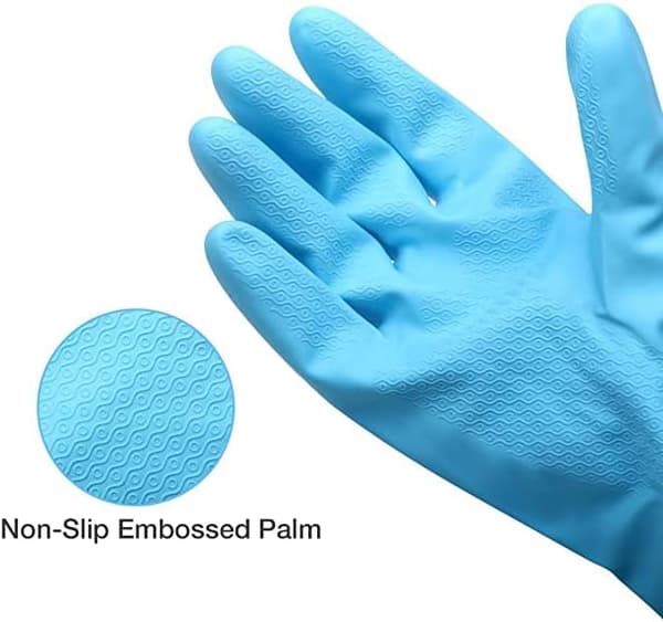 2-pack återanvändbara rengöringshandskar latexfria, diskhandskar med bomullsfoder och präglad handflata