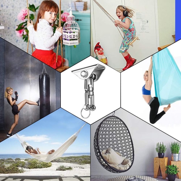 Gunghängare, Set om 2 i rostfritt stål 360° Swivel Hammock Hooks med gångjärnsbult