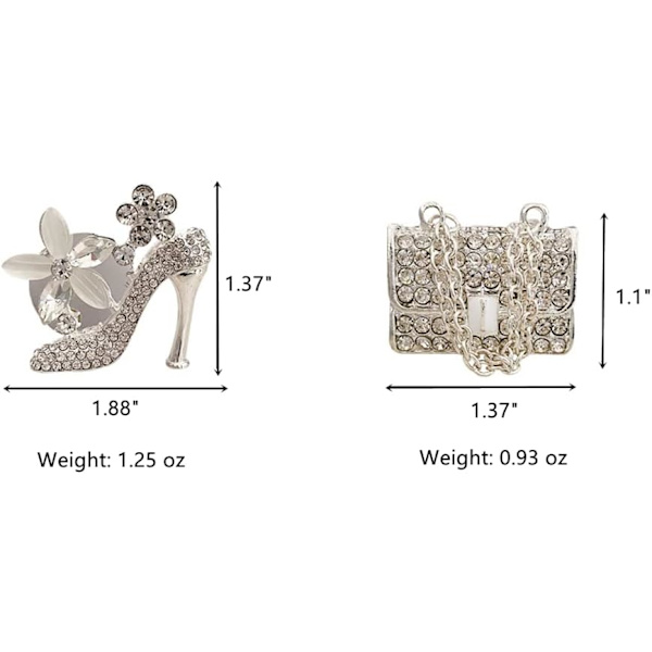 Kristallhögklackad sko & magisk väska & kristallkrona Bilsventilationsklämma Charm glittrande strass (Silver - 4 st)