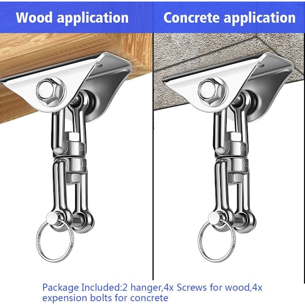 Gunghängare, Set om 2 i rostfritt stål 360° Swivel Hammock Hooks med gångjärnsbult