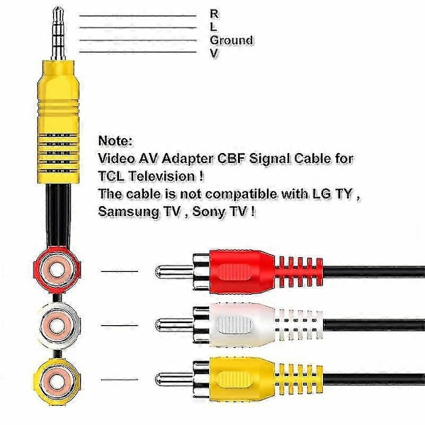 RCA til 3,5 mm AV-inngangsadapter for TCL TV - Erstatning for video- og lydkomponentkabel