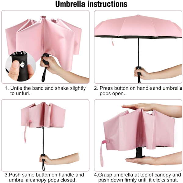 Rejse Paraply Kompakt Sammenklappelig Sol Paraplyer Lette Automatisk Åbn Luk Til Kvinder Parasol Pink