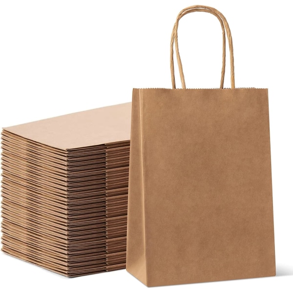 25pcs Kraft Paper Bags for Gifts, Food & Sweets, Strong Carrier Bags with Twisted Handles, Gift Bags for Kid Parties, Weddings, 27x21x11cm