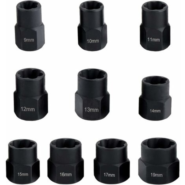 Sokkelsett, muttertrekker, skadet boltuttrekker-sokkelsett 9-19 mm (10 stk.)