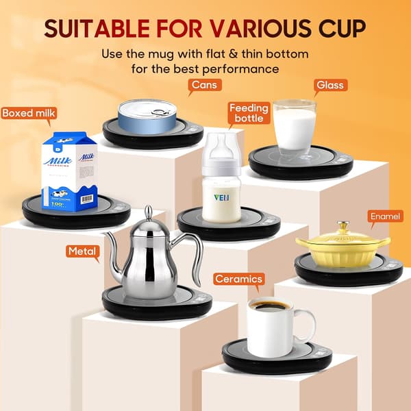 Kaffekrusvarmer, automatisk slukning, 3 temperaturer og 2-12 timers timer, til kaffe, mælk, te, vand, sort