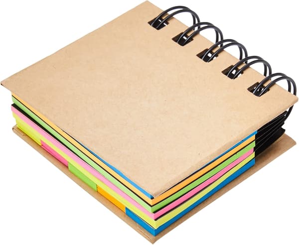 Sticky Notes Box, Multi Memo Notisblokk Portfolio, 5 farger, Brun, 7 x 7,5 x 2,3 cm