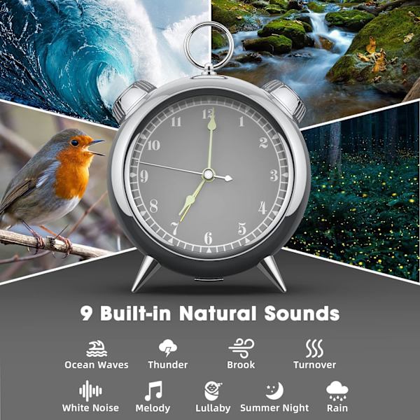 Herätyskello Bluetooth-kaiutin Älykäs 9 Luonnon Ääni Äänikone Ajastin Herätys FM-radio