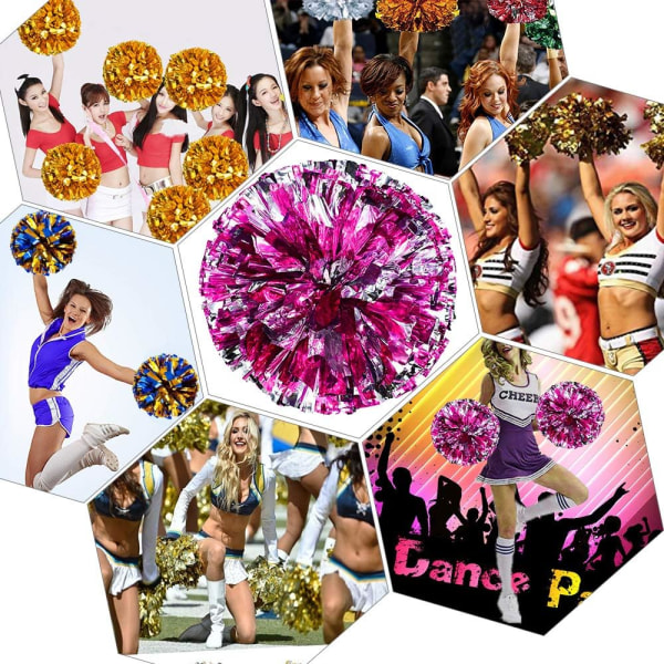 4 st metalliska folie cheerleader pom poms, premium cheerleader pom poms kit, hejande handblommor 9,8 tum