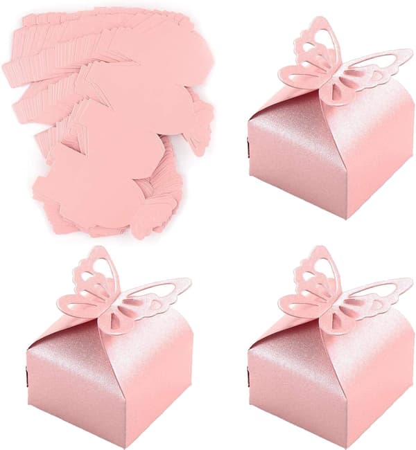 Fjärilsformad Presentask, 50 St Bröllopsfavöraskar, Chokladaskar, Godisaskar för Födelsedag eller Bröllopsfester Pink