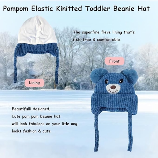 Babypojkar Flickor Höst Vinter Hattar Söta Öronlapp Hatt med Knytband Söta Björnöron Varm Hållare Stickad Mössa för Baby Höst