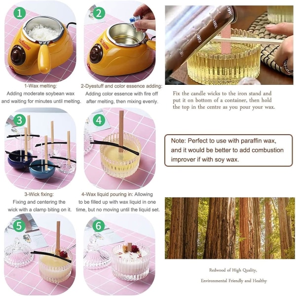 25 st trävekar för att göra ljuskit, trimningsbar naturlig träveke med 25 järnstativ för handgjorda DIY doftljus hållare hantverksmaterial