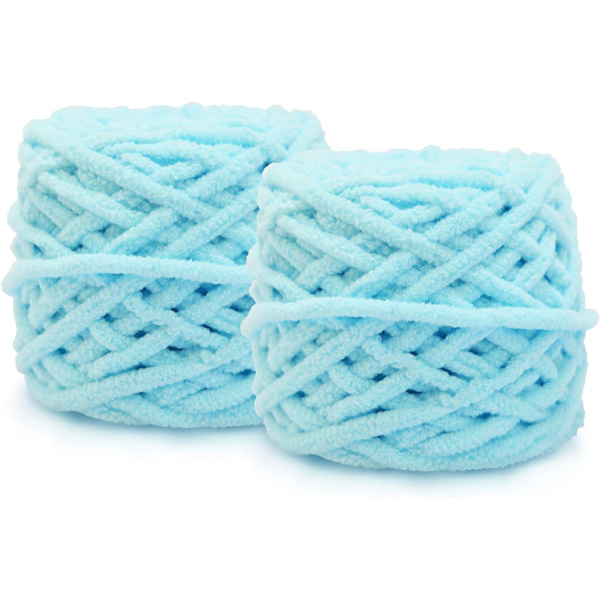 2X100g Chunky Garn til Strikning Uldbold Fremstillet af Bomuld, Uld og Akryl Blød og Varm Vævesjal og Tøfler DIY Plysstrikning. light blue