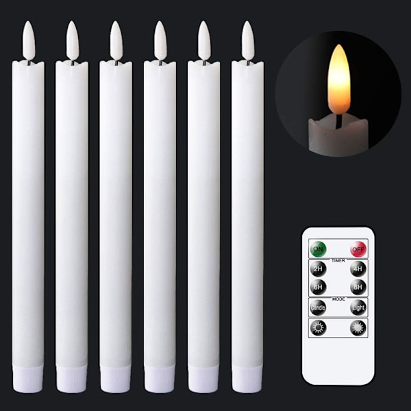 Flamlösa vita avsmalnande ljus som flimrar med 10-tangent fjärrkontroll, batteridrivna LED-varma 3D-veke ljus fönsterljus jul