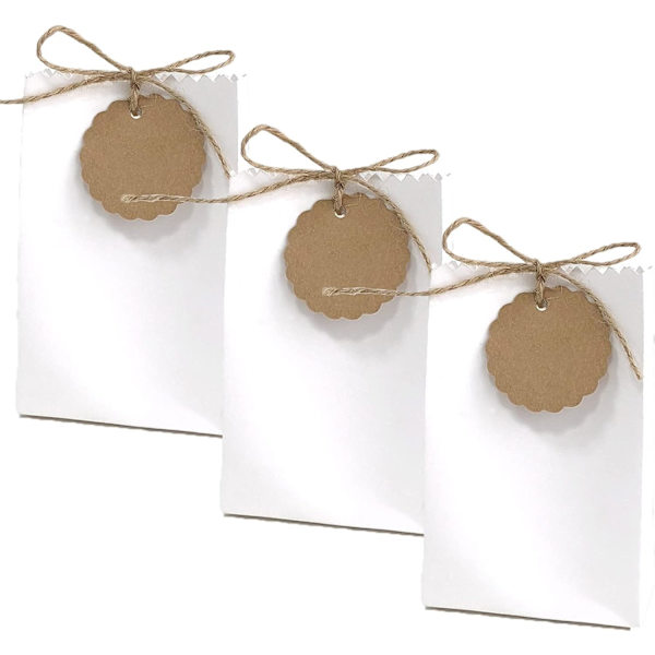 50 stk. Kraftpapir slikæsker, søde bryllupsgaveæsker, DIY-festgaveposer med tags, kreative papæsker, til bryllup, jul, fødselsdag, ferie