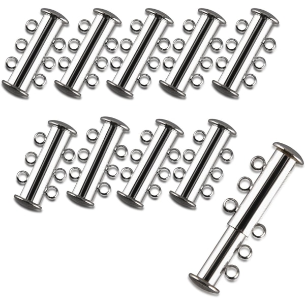 Pakke med 20 Multi 3 Strand Slide Lock Clasps, Konnektorer til Halskæde/Armbånd Smykkefund