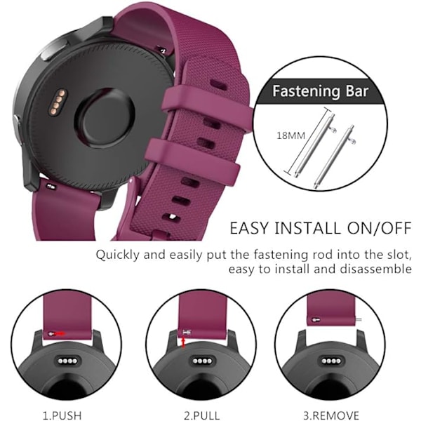 Silikonklokkebånd for Garmin Vivoactive, Samsung Galaxy Watch, 18mm hurtigutløser-erstatningsbånd
